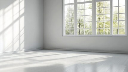 Fototapeta premium Bright and spacious empty room with large windows and natural light in a serene setting