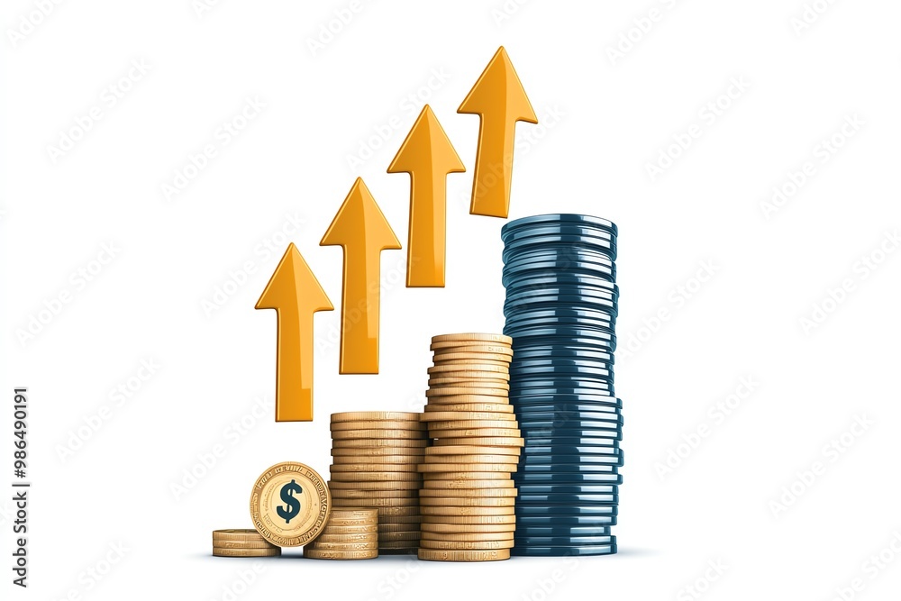 Poster bonds and investment growth, illustrated in a minimalist design with upward arrows and a stack of bo