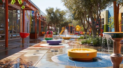 Colorful Water Feature in Outdoor Plaza