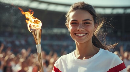 female athlete holding the Olympic flame