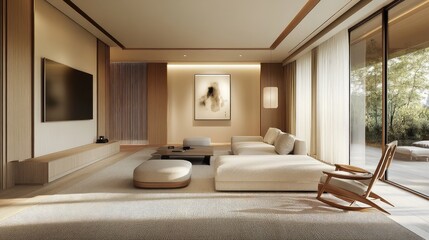 Fototapeta premium Beautiful Minimal Brown Colored Living Room Interior 