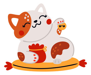 Cute cat ceramic toy. Japanese fortune figurine