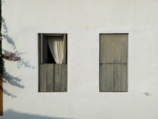 Closeup to a common facade of the ancient town of Barichara in Santander, Colombia.
