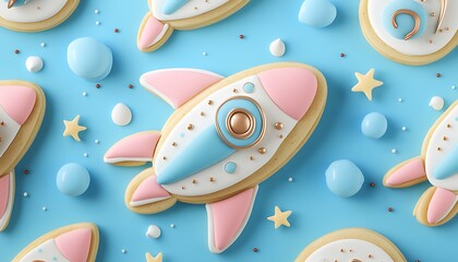 Decorated Sugar Cookies in Rocket and Star Shapes