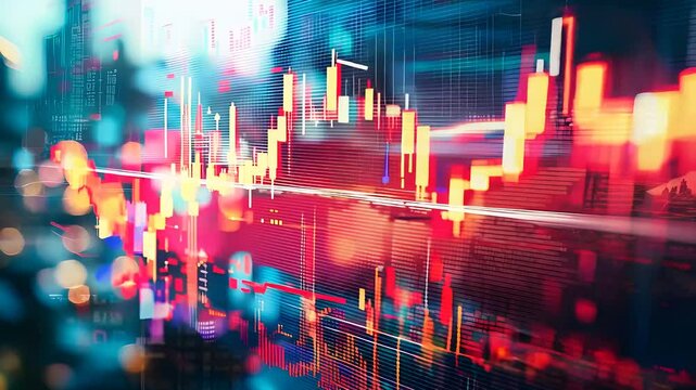  Stock market data with abstract financial graphs and charts representing growth and decline in the global economy