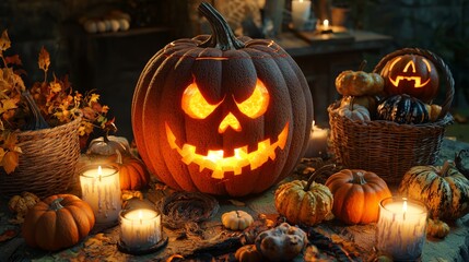 Obraz premium Halloween pumpkins with funny faces