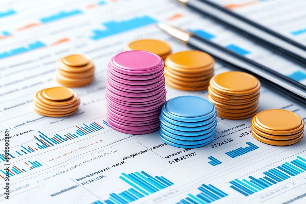 Poster Book value of assets in balance sheets, depicted in a flat design showing organized financial data