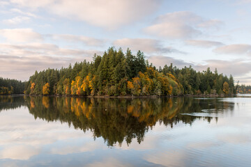 Autumn landscape with reflection on lake