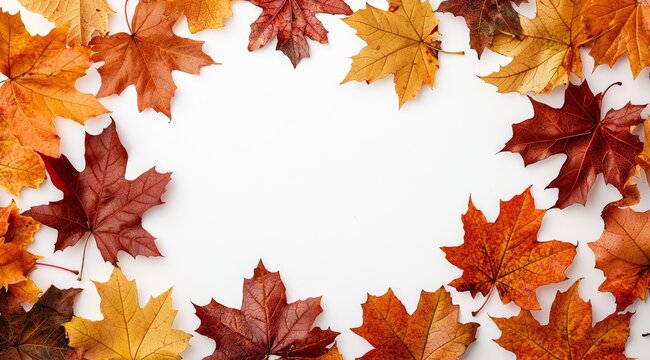 Autumn Maple Leaves Frame on White Background