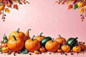 autumn leaves and pumpkins, pumpkins and autumn leaves, Thanksgiving layout, Thanksgiving copy space, fall, high definition Thanksgiving images,