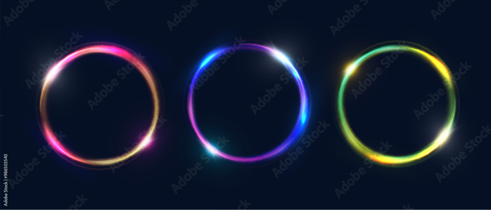 Aufkleber Bright futuristic portal with violet-blue glow of bright rays. Light ring, frame. Vector for web design.	
