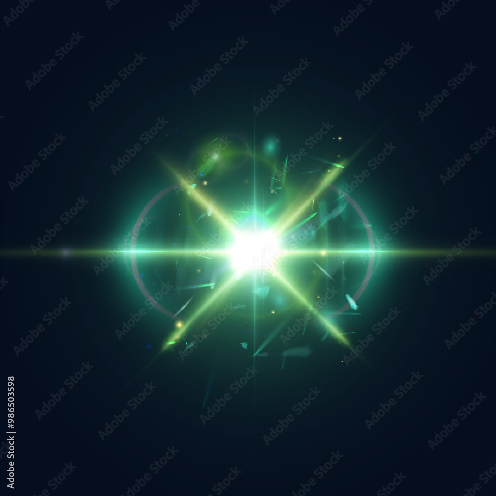 Leinwandbilder abstract transparent green light effect with sparks and glitter for web design isolated on dark back