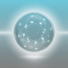 Magic ball with electric bulbs inside. Transparent glass or crystal sphere for spiritualistic sessions. Vector