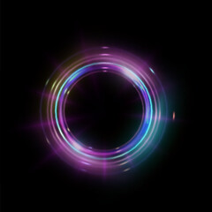 Bright futuristic portal with violet-blue glow of bright rays. Light ring, frame. Vector for web design.
