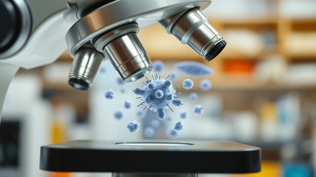 Exploring microscopic life in a laboratory setting with high-powered microscope and visible microorganisms