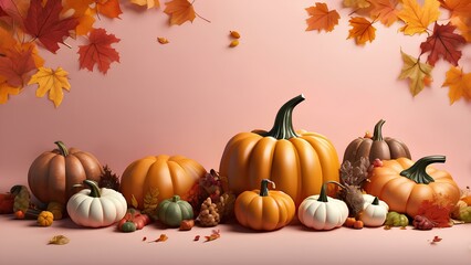 autumn leaves and pumpkins, pumpkins and autumn leaves, Thanksgiving layout, Thanksgiving copy space, fall, high definition Thanksgiving images,