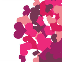 Bright hearts confetti corner frame on white background. Valentine's Day. Banner template. Space for text. illustration.