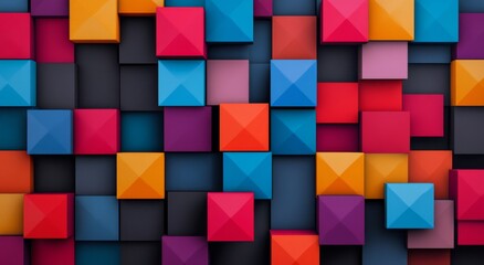 Obraz premium Colorful geometric blocks arranged in an abstract pattern on a dark background