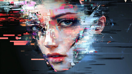 Pixelated Woman's Face Digital Art