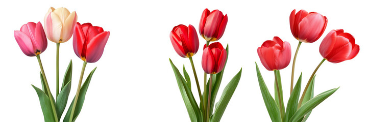 Naklejka premium Set of Tulip flowers grenn and read isolated on a transparent background