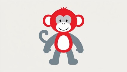 An illustration of a smiling cartoon monkey with red and grey colors