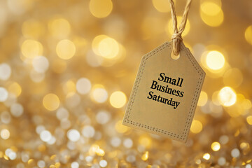 small business saturday concept with golden tag on bokeh gold light background