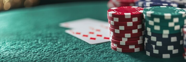 Obraz premium set of cards on a poker table with copy space