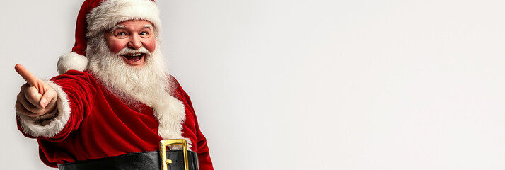 Santa Claus Pointing with His Finger on a White Background. Merry Christmas. Christmas Poster