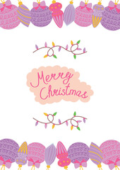 Merry Christmas card with cute hand drawn calligraphy and seasonal elements. Vector illustration template