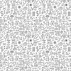 Faces of people internet communication seamless pattern , video game lines sign and symbol
