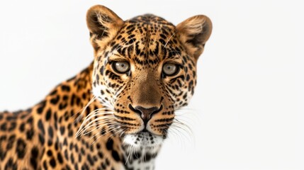 Obraz premium Stylish Leopard with Curious Eyes on Isolated White Background
