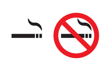 No smoking red sign illustration isolated on white background with cigar. Vector icons in flat style