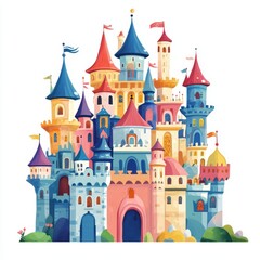 Fototapeta premium Whimsical Castle Illustration in Vibrant Colors
