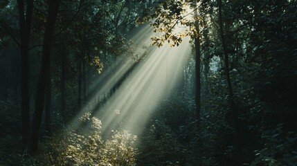 Fototapeta premium Sunlight Filtering Through Dense Forest Canopy