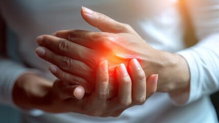 Close-up of a person's hand with a red, highlighted area indicating pain in the wrist.