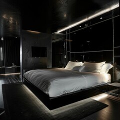 Simple Aesthetic Bed Room Interior Night view 

