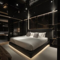 Simple Aesthetic Bed Room Interior Night view 
