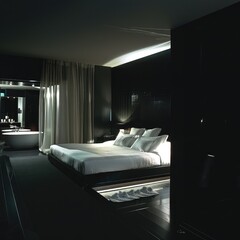 Simple Aesthetic Bed Room Interior Night view 
