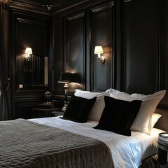 Simple Aesthetic Bed Room Interior Night view 
