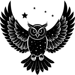 Owl in Flight Silhouette Against the Night Sky