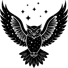 Owl in Flight Silhouette Against the Night Sky