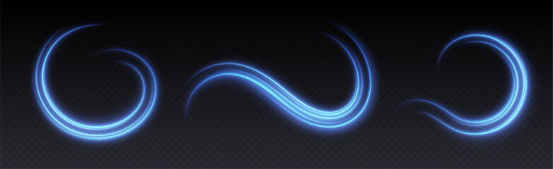 Glowing blue light swirls with smooth, flowing curves. Light effect in motion concept. Vector illustration.