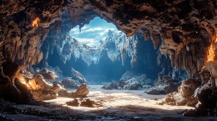 Secrets of the Ancient Abyss - Hyper-realistic Depiction of a Mysterious Cave with Intricate Details and Shadows of the Past