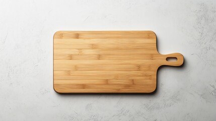 Bamboo cutting board with engraved details, isolated on a light gray background
