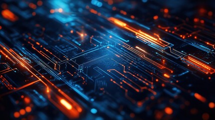 Dynamic tech background with digital circuits and high-tech elements