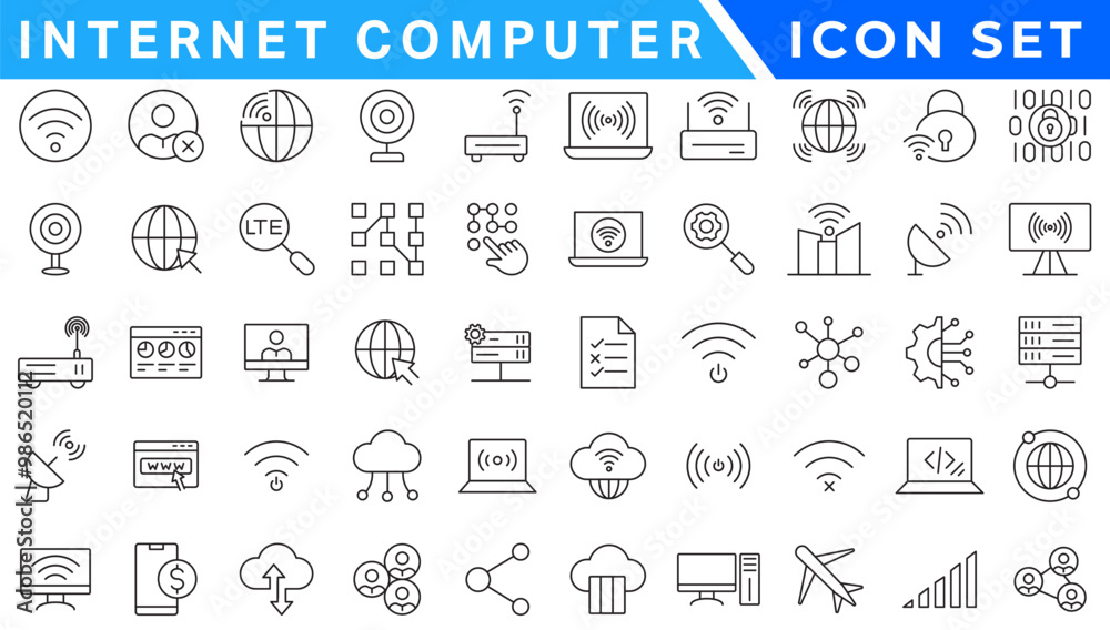 Poster internet computer icon set. containing online, computer, network, website, server, web design, hardw