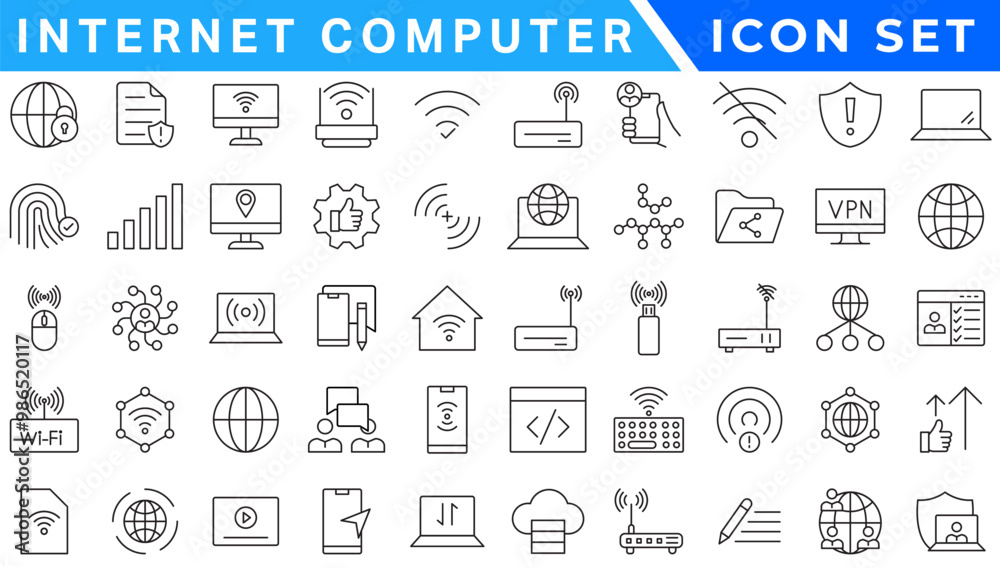 Poster internet computer icon set. containing online, computer, network, website, server, web design, hardw