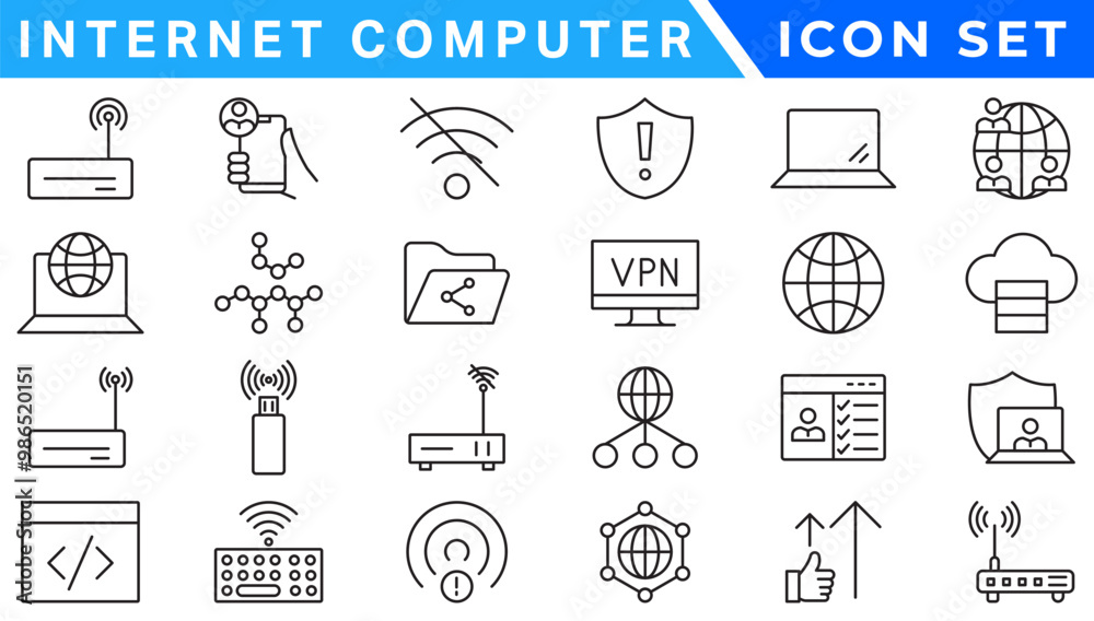 Poster internet computer icon set. containing online, computer, network, website, server, web design, hardw
