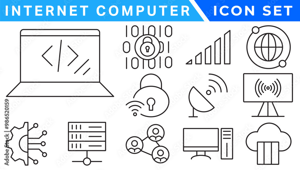 Poster internet computer icon set. containing online, computer, network, website, server, web design, hardw