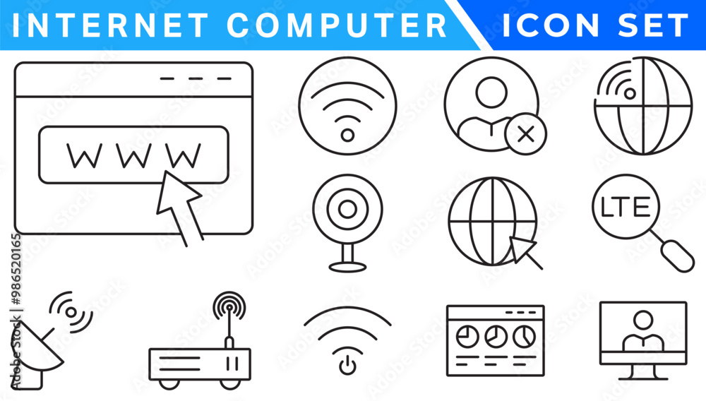 Poster internet computer icon set. containing online, computer, network, website, server, web design, hardw